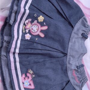 Denim Skirt with Embroidered Bunny Design